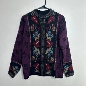 Nordic Design Wool Sweater Button Up Cardigan Purple Vintage size Medium